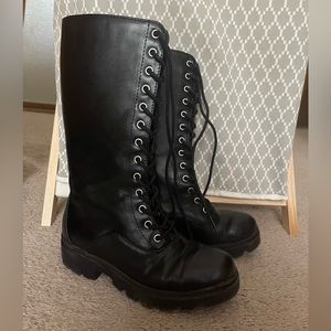 Girls Black Lace-up Boots- Size 2